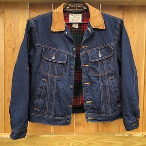 Vintage Silver Spur Men's Denim Jean Jacket Flannel Lined Corduroy Collar Size L
